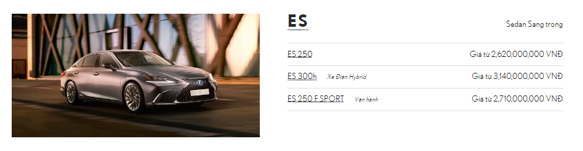 Bảng giá các phiên bản Lexus ES