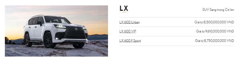 Bảng giá các phiên bản Lexus LX